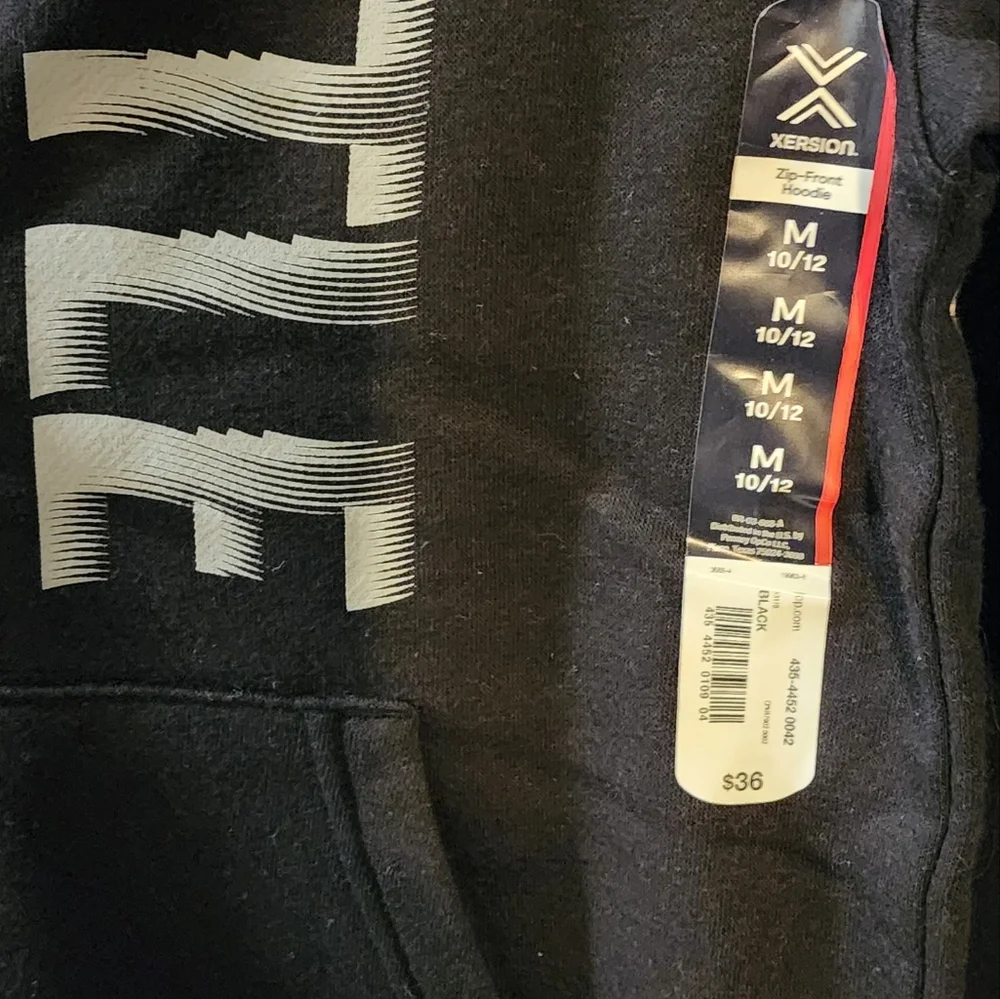 XERSION Quick-Dri NWT Boy's 10/12 Fleece Lined Black Zip Hoodie Hustle Logo‎